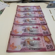 Paper Money 20 RUPEES 2015-16 SRI LANKA UNC FIVE IN SEQUENCE BANKNOTES