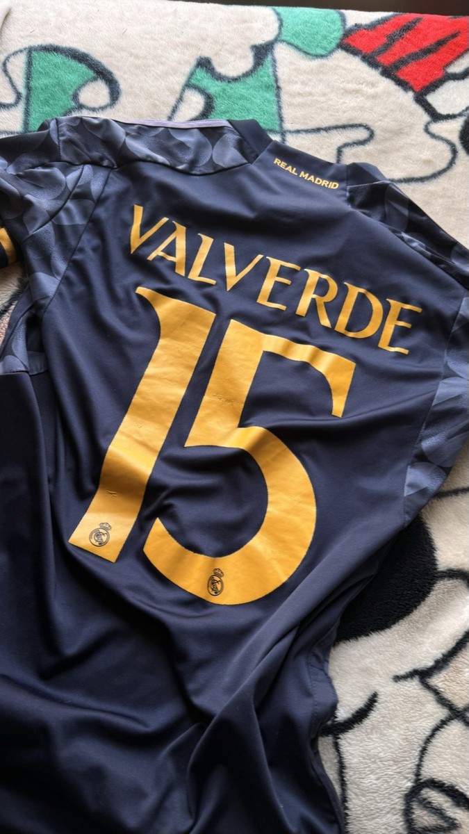 adidas Real Madrid Valverde #15 Soccer Jersey Black Gold Slim Fit