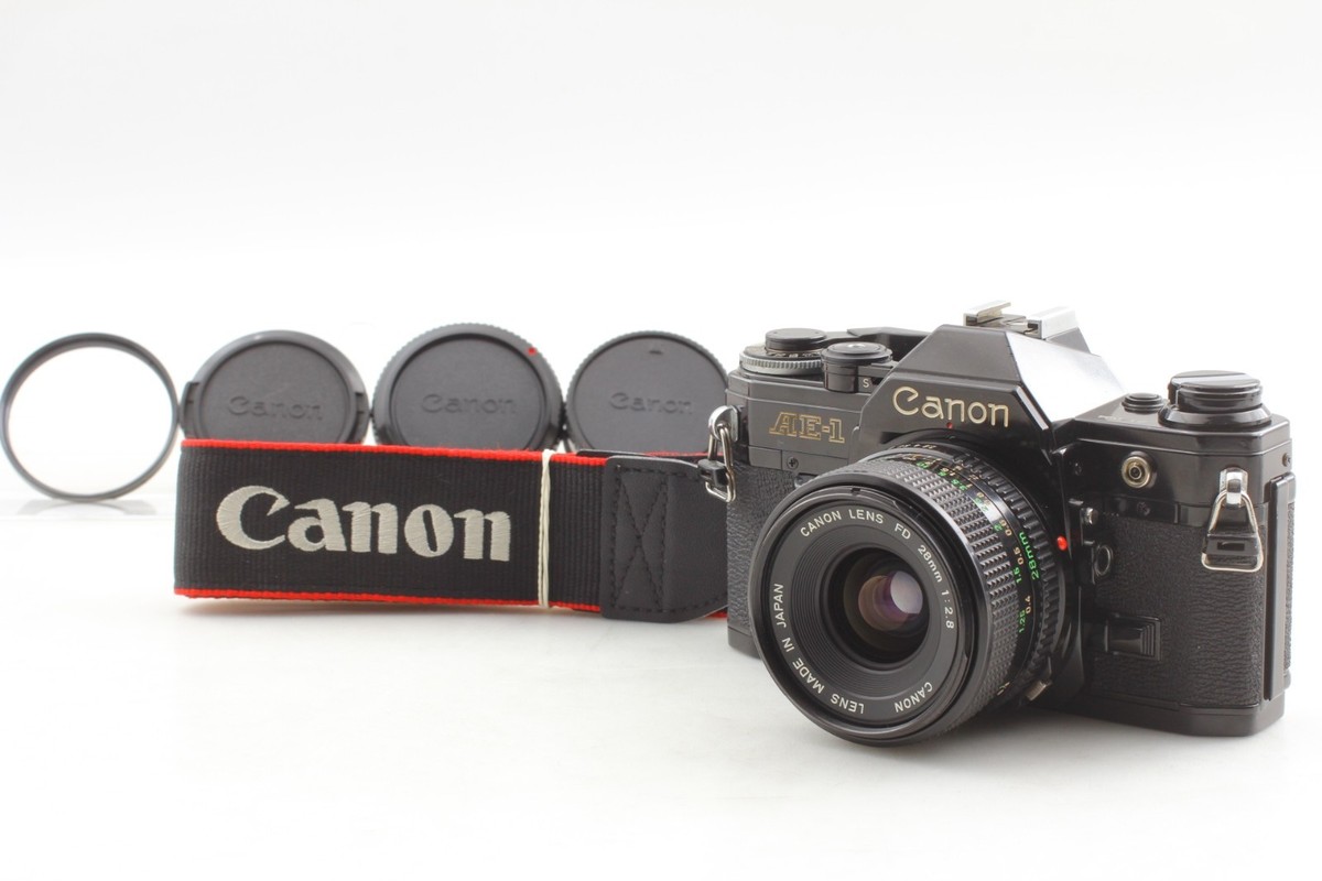 N MINT+++ w/ Strap】 Canon AE-1 Black SLR Camera NFD 28mm F2