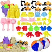 41PCS Sand Toys Kit Fun Beach Toys with Trucks Buckets Animal Dinosaur Molds Sho