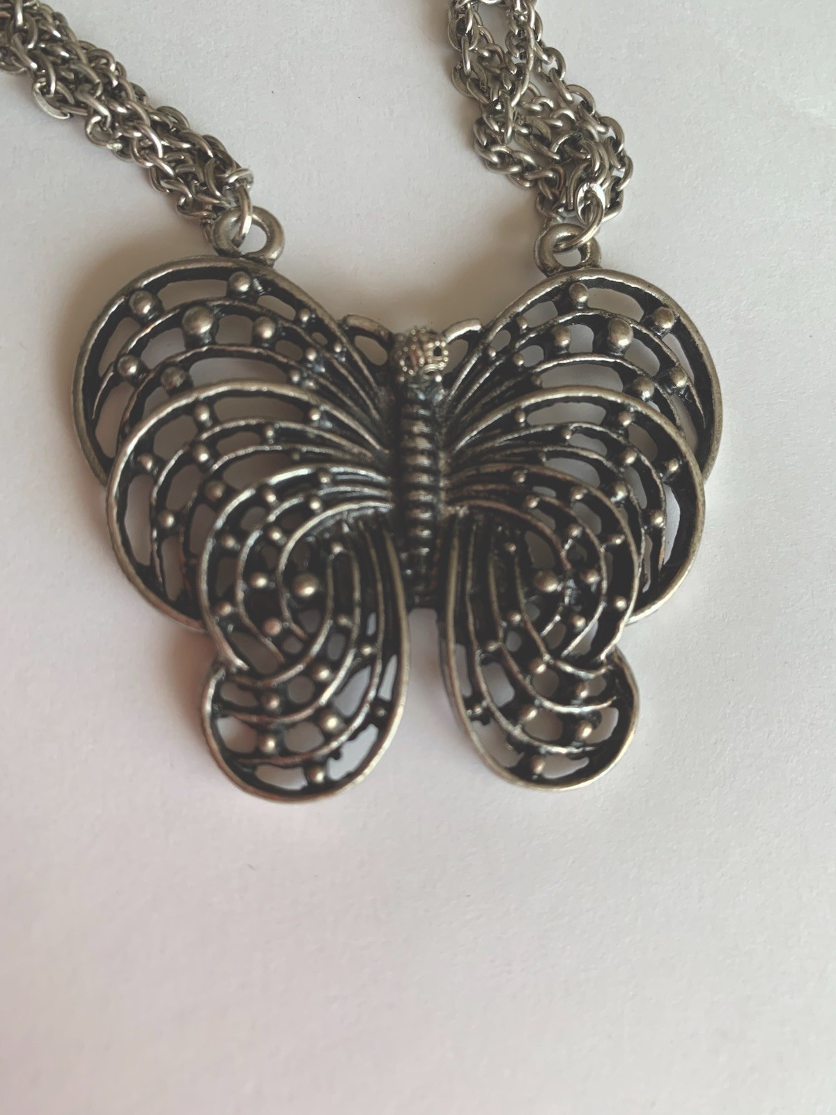 Silver Chains Necklace 30” Butterfly Retro BoHo G… - image 4