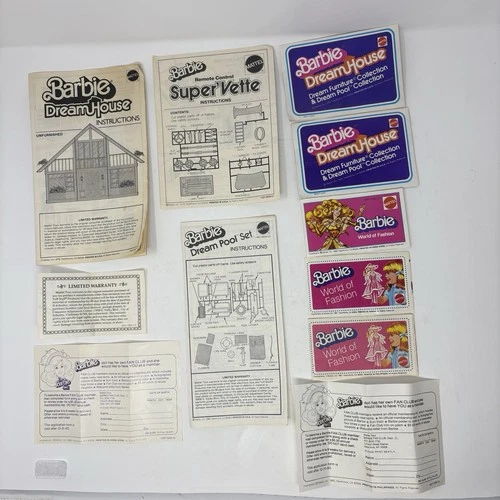 Vintage Barbie Original Instruction Manual Book Lot Dream House Car Pool Fashion