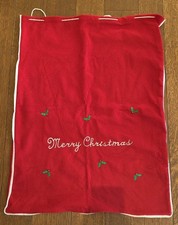 Vintage Giant 39'x29.5' Red Felt Embroidered Santa Gift Bag Christmas Holly NOS