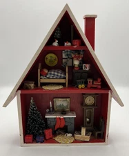 1976 Enesco Christmas Home Wood Shadow Box Family Toys Mice Clock 10" Tall