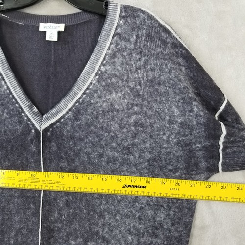 Sundance Cece Sweater Women M Gray 100% Cotton Painted Relaxed V Neck Pullover - Picture 4 of 8