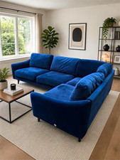 SNUG Large Blue Velvet Corner Sofa – Great condition