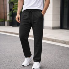 Mens Fleece Jogging Bottoms Plain Open Hem Joggers ZIP Pockets Pants Trouser