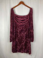 NWT Cider 0XL Wine Purple Velvet Square Neck Floral Ruched Mini Dress Party Cute