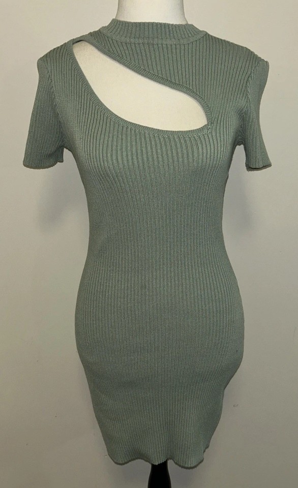 SUPRE Women’s Sz M Dress Bodycon Stretch Mini Cut Out Chest Short Sleeve VGC