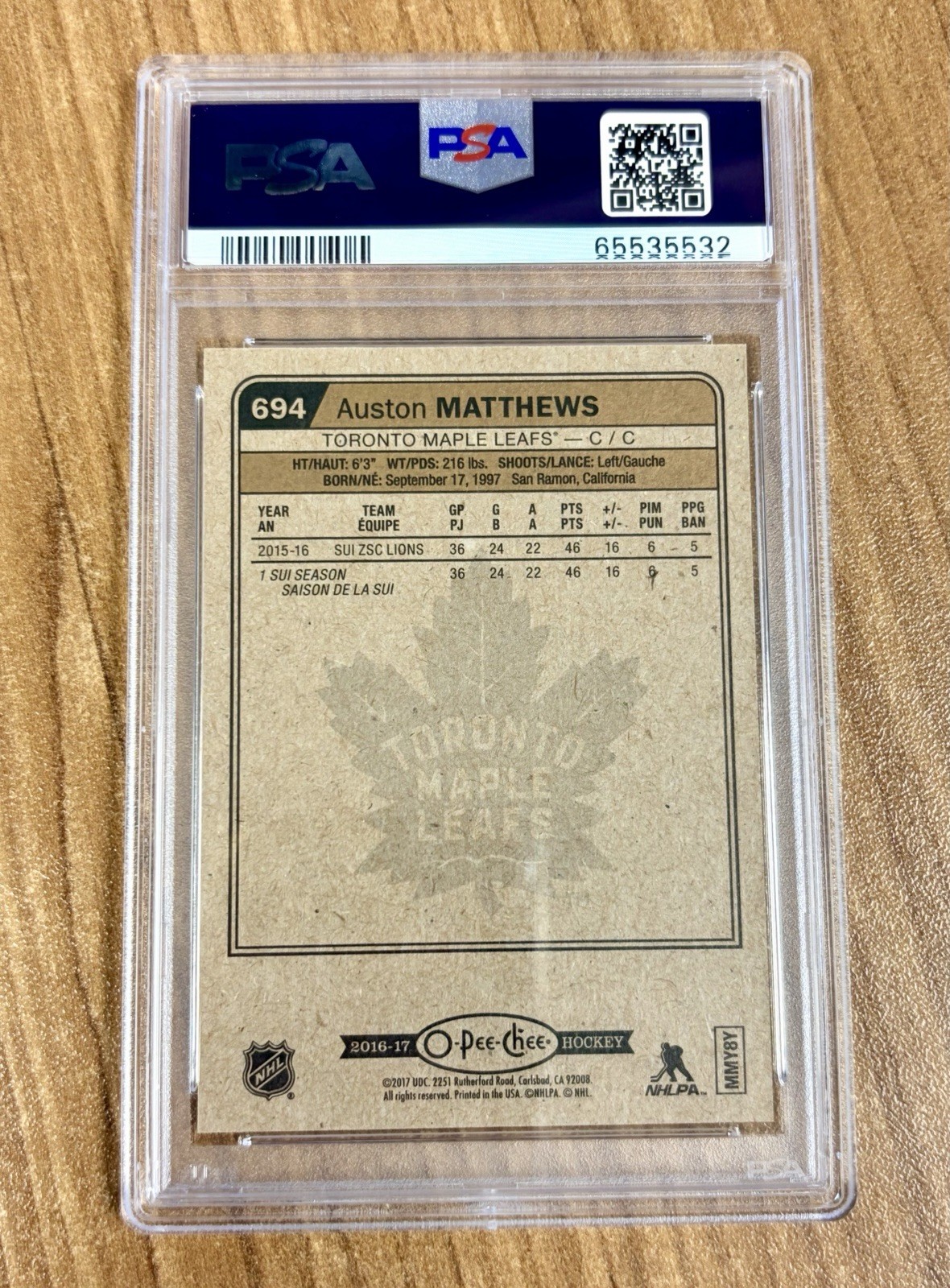 2016 UD OPC #694 Auston Matthews Update PSA 10 view 2