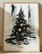 CHRISTMAS TREE INK DRAWING PRINT SKETCH 4" x 6" CHRISTMAS TREE PRINT