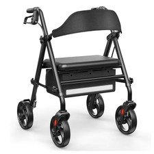 Telgome 4-Wheel Rollator Walker w/ Seat, Foldable Adjustable, 350 lb, Black
