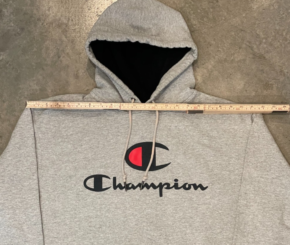 Champion Spellout Hoodie Mens L Gray Heavyweight Boxy Fit Sleeve Logo Soft EUC thumbnail 9
