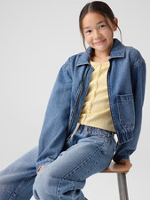 NWT Gap Girls Denim Zip Bomber Jacket, Medium indigo, XXL 14/16 