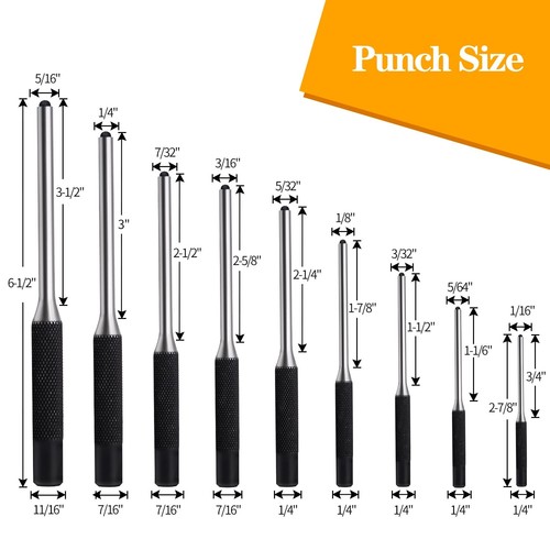 Roll Pin Punch Set 9pcs 1/16 - 5/16 Removing Repair Tools 9pcs Pin Punches - Picture 2 of 6