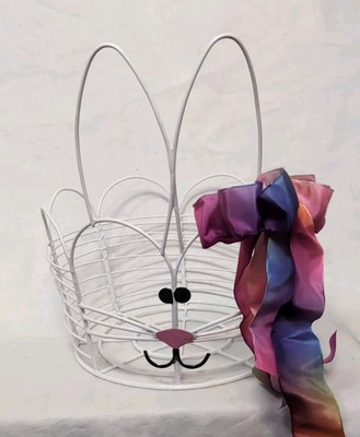 Easter Bunny White Wire Basket 10''