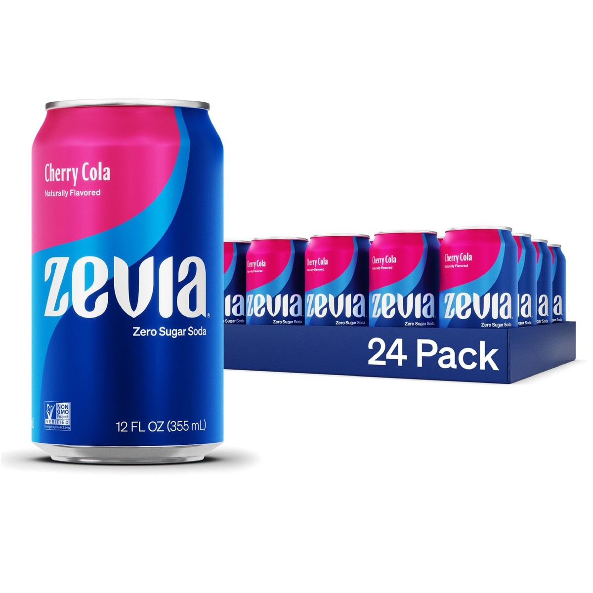 Zevia Zero Sugar Soda, Cherry Cola, 12 Oz Cans (24-Pack