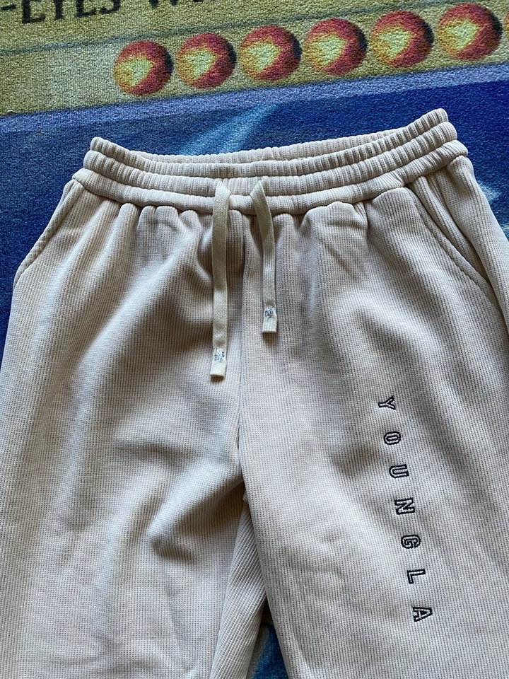 YoungLA Pantalones Crema Jogger Pantalones de Sudadera Culturismo Pana Peso Pesado Hombres’s Lg Foto 2 de 4