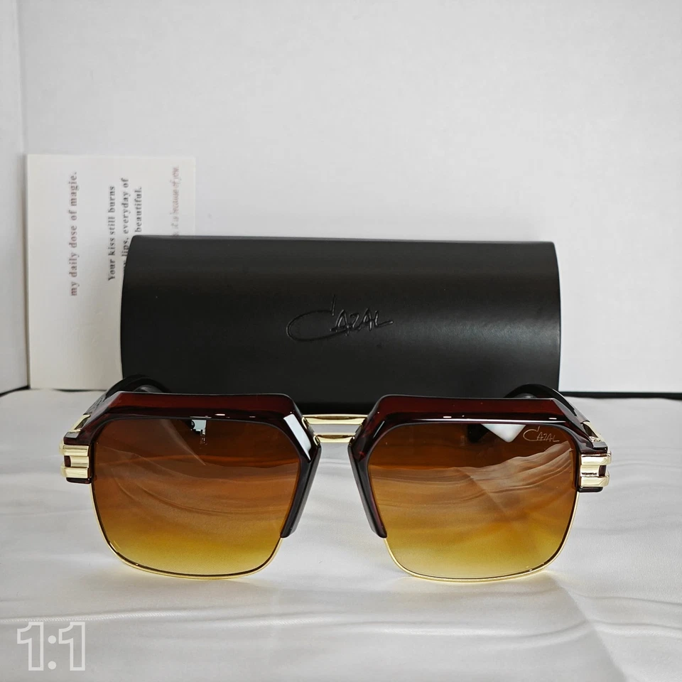 Gafas de sol Cazal de media montura lentes marrones mujeres hombres gafas doradas Foto 4 de 4