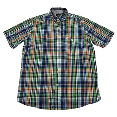 Chaps Hemd Herren XL Kariert Mehrfarbig Kurzarm Button Down Baumwolle