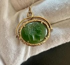 Roman Warrior Goddess Jade Intaglio Pendant Fob Necklace 14K Gold Victorian — photo 4