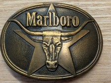 Vintage 1987 Marlboro Belt Buckle Solid Brass Philip Morris Longhorn Steer Promo