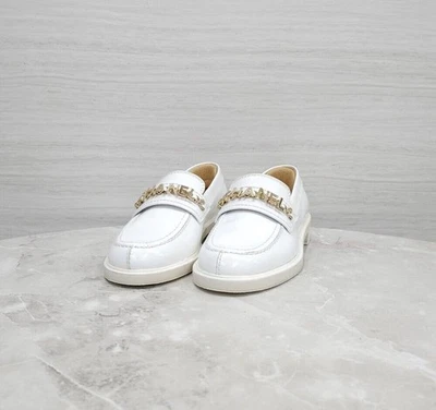 CHANEL Mocassins à chaîne en toile à initiales blanc G37430 156700984 [U] - Photo 1/4