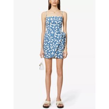$248 Reformation Canal Blue Floral Wrap Mini Dress - 8