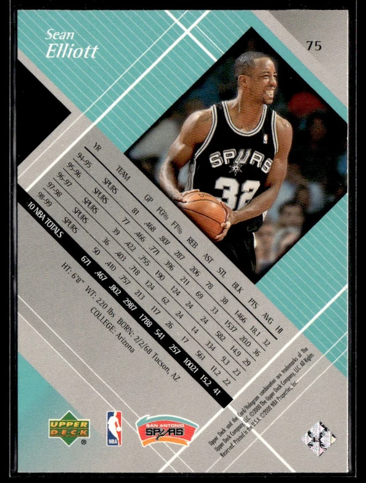 1999-00 Upper Deck Black Diamond #75 Sean Elliott - Image 2 of 2