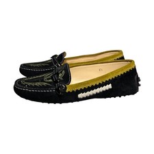TOD  S Gommino Driving Black Suede Loafers 36.5/US 6.5 Slip On Embroidered Italy