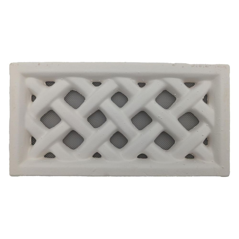 Grille d'aeration Claustra en terre cuite blanche artisanale de 13x24 cm