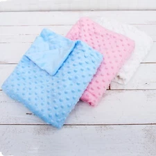MINKY DOT BABY BLANKETS  - 28" X 38" - SOFT FUZZY COZY - 3 COLOR OPTIONS