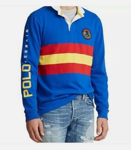 mens red and white striped long sleeve polo rugby shirt
