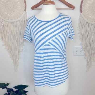 Crew blue and white striped linen tee shirt small