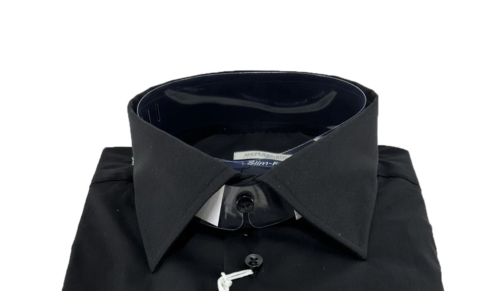 Camicia uomo sartoriale Ardenti cotone stretch slim fit nero Made in Italy - Immagine 2 di 4