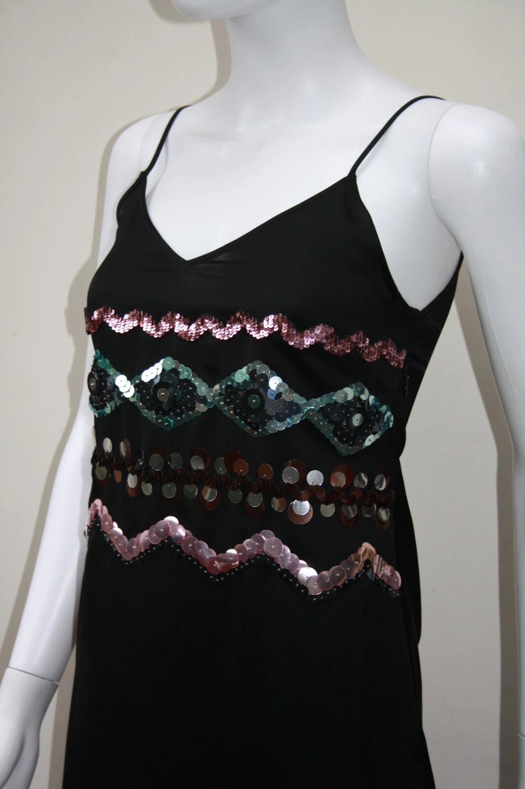 NUOVO SENZA ETICHETTE PREZZO AL PUBBLICO £ 460 COACH PAILLETTES CORPETTO SLIP DRESS TAGLIA US 2 UK 6 8