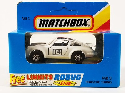 Matchbox Porsche Turbo Hugo Boss / 1987 / Rare Unpunched Linkits Robug Blue Box
