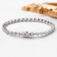Full D Color Heart Cut Moissanite Tennis Bracelet Chain 925 Sterling Silver