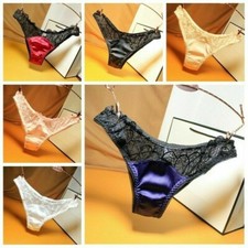 Women Lace Mesh Satin Brief Panties Underpants Low Waist Underwear Lingerie