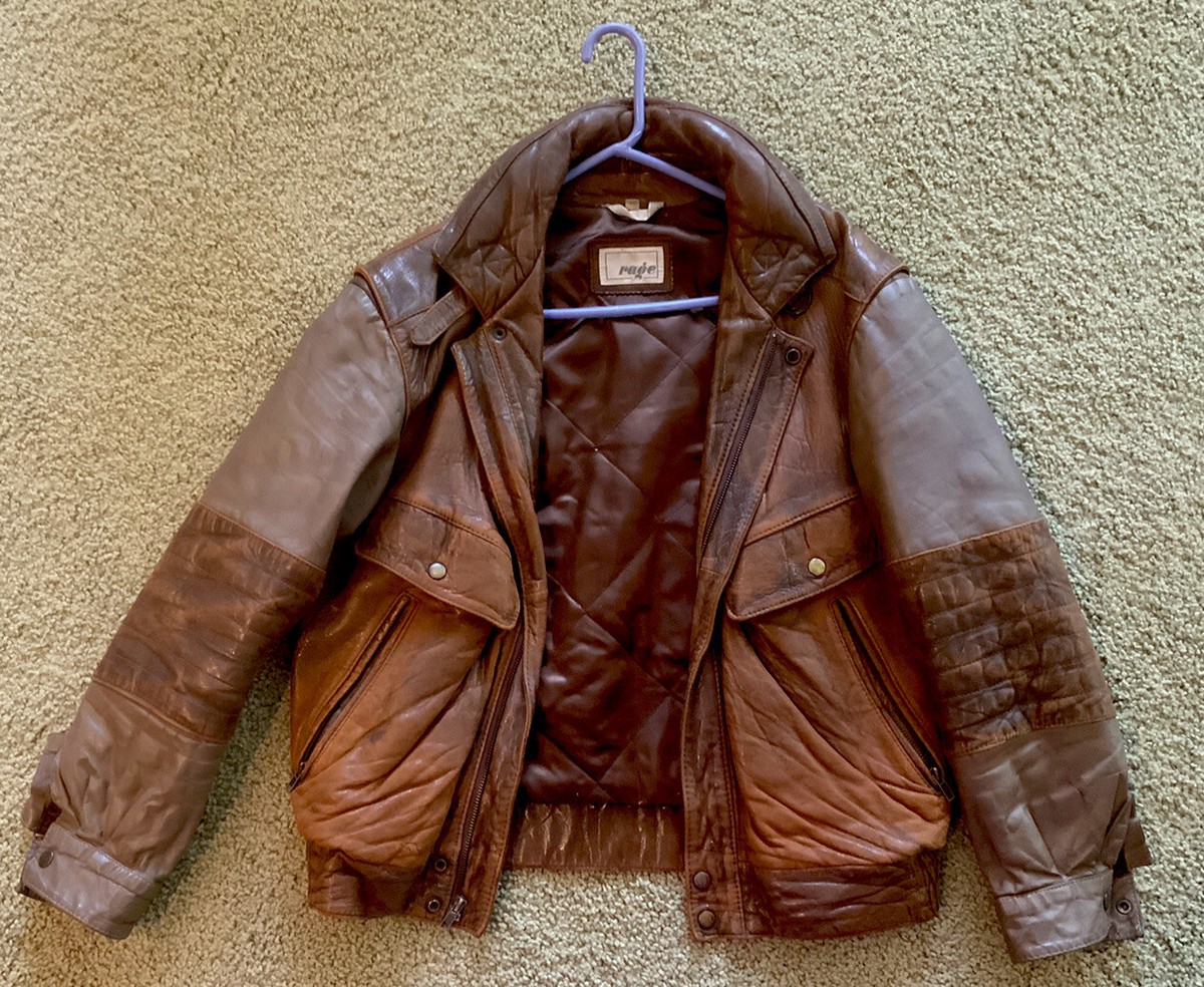 VINTAGE Estate Rage Jacket Brown Leather Bomber Coat Distressed  