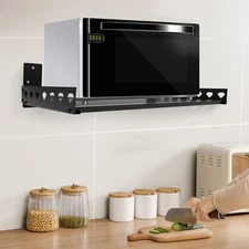 Microwave Oven Bracket Shelf Kitchen Holder Storage Rack Wall Mount with 4 Hooks