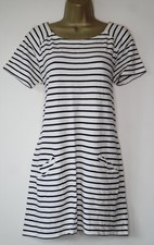 WHITE STUFF WHITE NAVY STRIPE JERSEY SHIFT TUNIC SUN DRESS SIZE 14 POCKETS