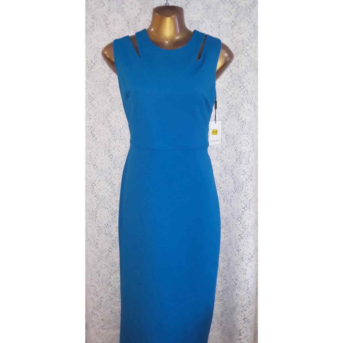 calvin klein blue dress gold zipper Calvin Klein Zip-Front Belted Dress - Regatta/White