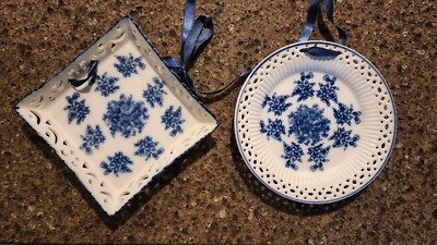 Basic Porcelain Plates by Home Essentials & Beyond (Blue Flowers w/Ribbon)
