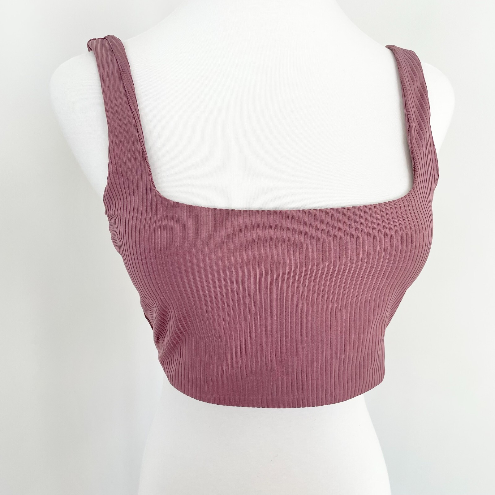 Kookai Top Womens Size 1 AU 10 Dark Mauve Kizzy Crop Square Neck Rib Knit New
