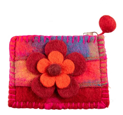 Pouch Case - Felt Wallet Flowers Nepal 2298