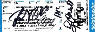 2023 USA Lacrosse Team signed ticket Brennan O'Neill Matt Rambo Baptiste Riordan