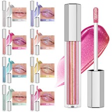 Women Girls Lip Gloss Sparkly Liquid Lipstick Glow Metallic Lip Glaze Dazzling