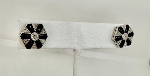 Art Déco Pendientes Diamante Ónice Negro Platino Antigua,de Mina Rosa Corte - Imagen 5 de 22