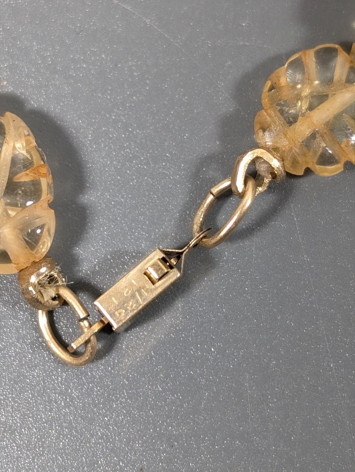 Amber Color Stone Etched Oval Beaded 1/20 12k Gold Filled Clasp